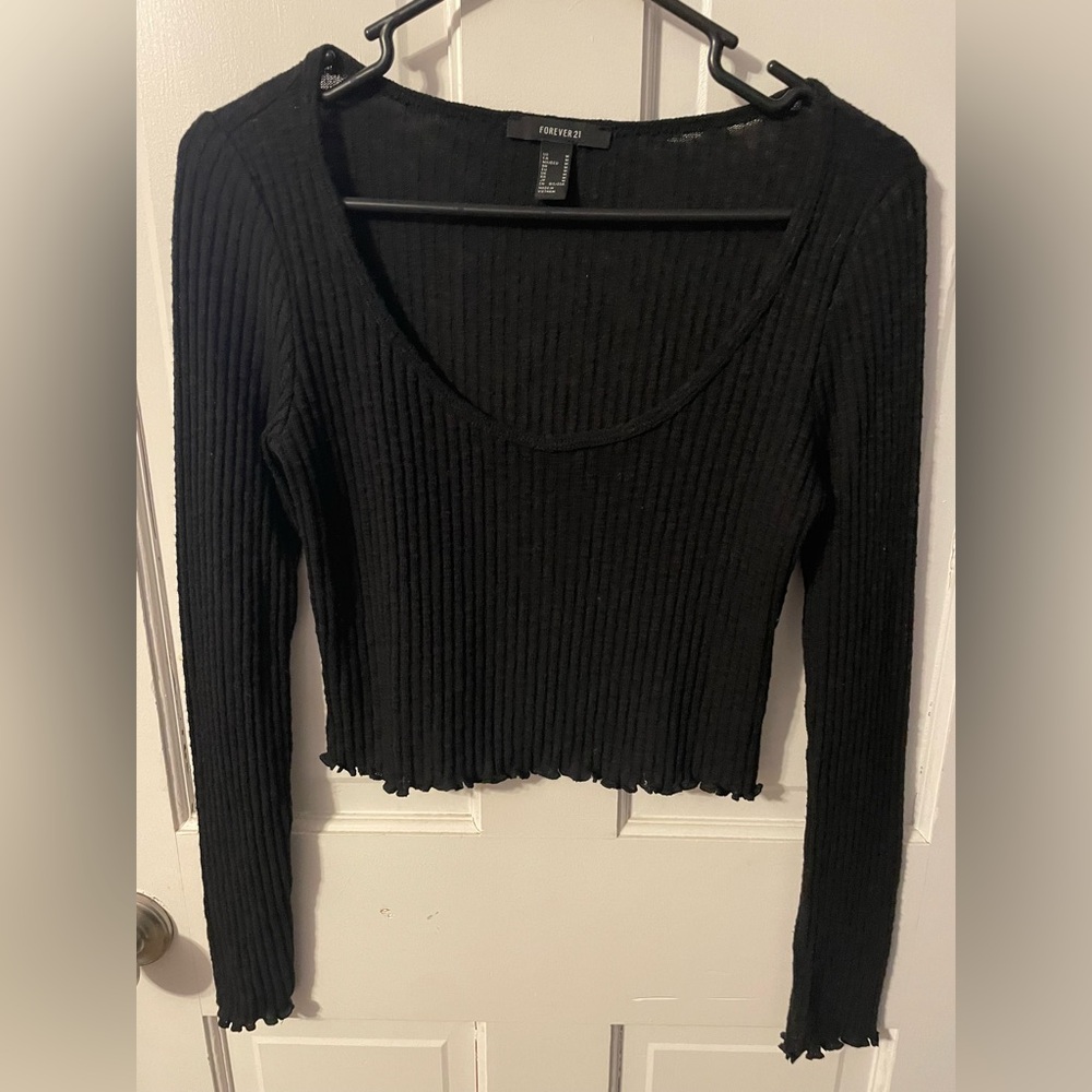 Forever 21 Black Ribbed Long Sleeve Top